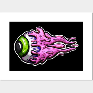 Eyeball Flying Rockabilly Tattoo Cartoon Slime Eye Posters and Art